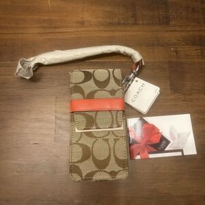 COACH Treo‎ Case Khaki/Vermillion LOGO C Fabric Cell Phone Strap Vintage Y2K NEW